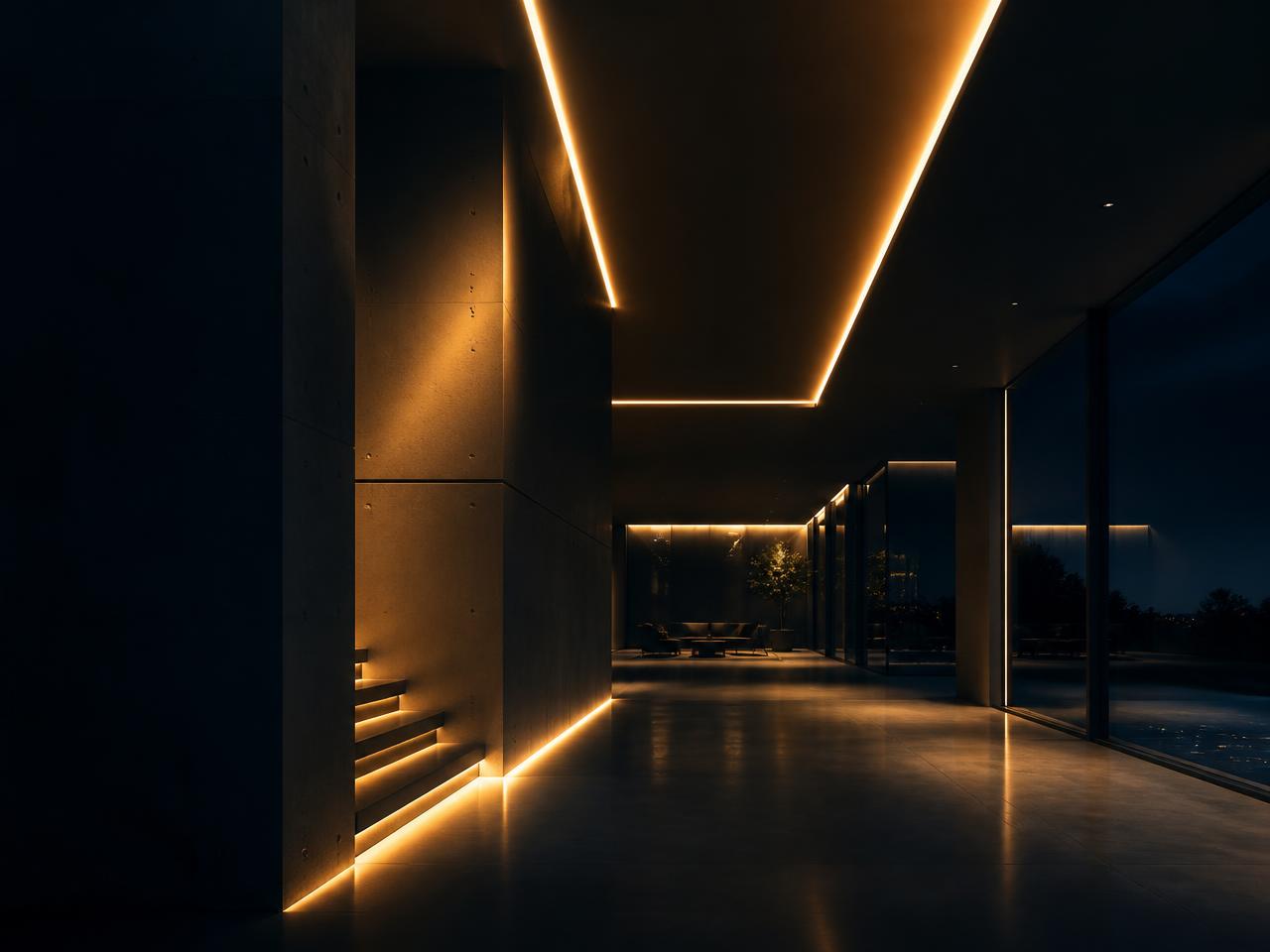 Moderne LED-Lichtlinien in einem Innenraum